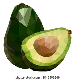 Delicious avocado polygonal geometric vector illustration, isolated on white background.