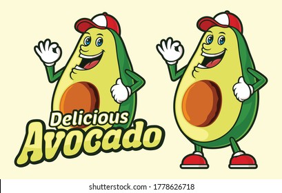 Delicious avocado template with funny cartoon character