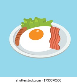 Delicious bacon and egg illustration with lettuce and sausage for breakfast food.