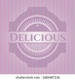 Delicious badge with pink background. Vector Illustration. Detailed.