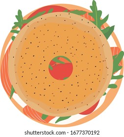 Delicious bagel sandwiches with salmon, sesames and salad