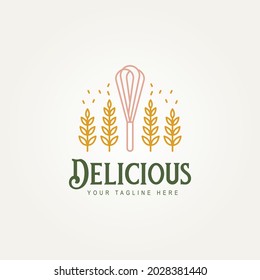 delicious bakery store minimalist line art logo icon template vector illustration design. simple premium cake shop, bakers, restaurant logo concept