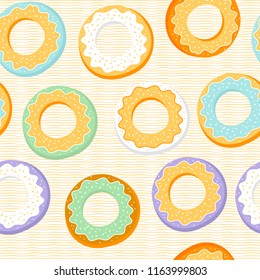 Delicious bakery sweets seamless pattern. Donuts, pasteries vector background.