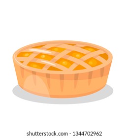 Delicious Baking Flat Color Vector Illustration. Sweet Dessert Cartoon Drawing. Tasty Pumpkin, Apple Pie with Filling. Pastry Shop, Confectionery, Bakery, Buffet, Candy Store Isolated Design element