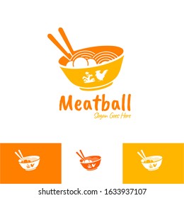 Delicious Bakso Meatball and Noodle ramen samyang restaurant bowl chopstick spoon logo with chicken meat mangkuk ayam symbol icon illustration