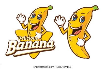 Delicious banana with funny cartoon character