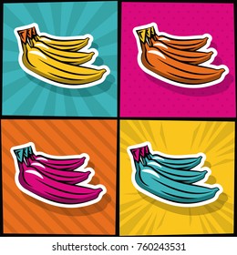 Delicious bananas pop art icons