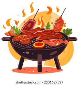 Delicious Barbecue flat style white background