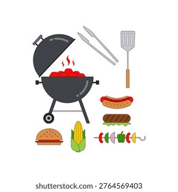 Delicious barbecue items and tools set for a summer cookout