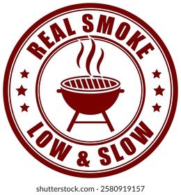 Delicious barbeque vector sign isolated on white background. Retro style circle illustration for grill bar logotype. Cooking brazier and smoke web pictogram.