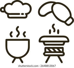 Delicious BBQ Grill Icons: Chef Hat, Sausage, Grill, and Delicious Food Set for Restaurant Menu...