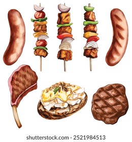 Delicious BBQ Grilled Food Vector Collection