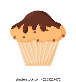 Delicious beautiful cupcake with raisins and chocolate. homemade muffin. Appetizing dessert for birthdays, weddings and other holidays. Logo for bakeries. vector illustration.
