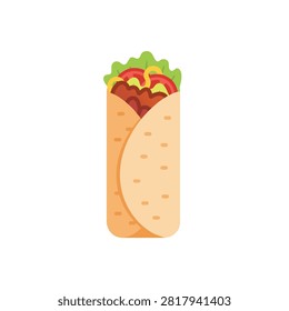 Delicious Beef Burrito Wrap with Fresh Lettuce and Tomato Illustration Isolated on White Background