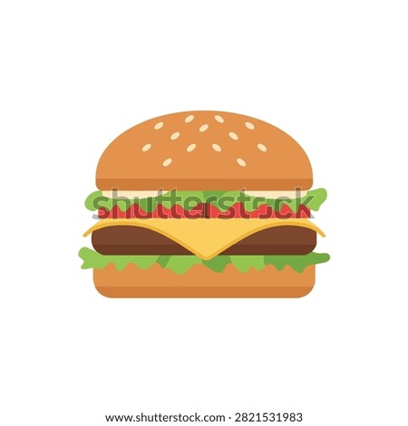 Delicious Beef Cheeseburger Illustration with Fresh Lettuce and Tomato Isolated on White Background