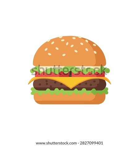 Delicious beef cheeseburger illustration with lettuce tomato and cheese isolated on white background