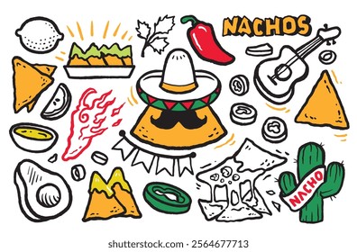 Delicious beef nachos doodle vector