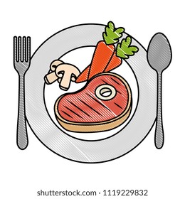 delicious beef steak with carrots and mushroom