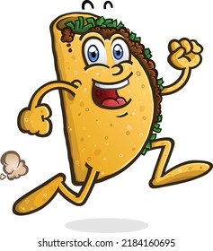 A Delicious Beef Taco Cartoon Character On A Brisk Bouncy Jog To The Mexican Food Stand 