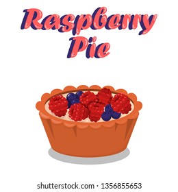 Delicious Berry Pie Vector Social media Banner. Sweet Dessert Illustration with Lettering. Tasty Baking Cartoon Drawing. Confectionery, Pastry Shop, Buffet Flat Color Poster Template