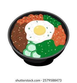 Delicious Bibimbap Vector Art Featuring Traditional Korean Dish