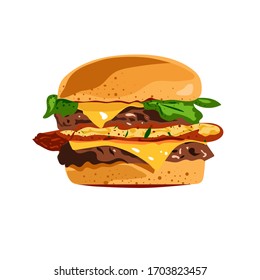 Delicious big cheeseburger. Vector illustration