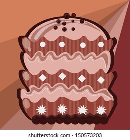 a delicious big pink cake with texture and chocolate in a red background