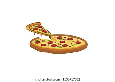 Delicious Big Tray Of Pizza Slice Of 
 Junk Food Logo Design Illustration