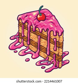 Delicious birthday cake cherry illustration vector illustrations for your work logo, merchandise t-shirt, stickers and label designs, poster, greeting cards advertising business company or brands