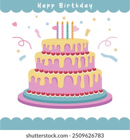 Delicious Birthday Cake with Colorful Frosting and Candles