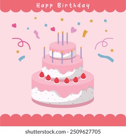 Delicious Birthday Cake with Colorful Frosting and Candles