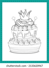 Delicious birthday cake coloring page 