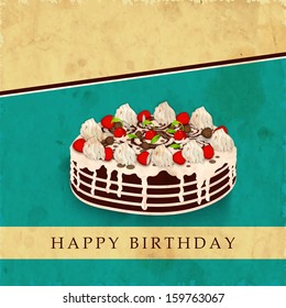 Delicious birthday cake on vintage brown and green abstract background. 