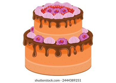 Delicious birthday food, dessert and cake.Sweet baked cakes set with colorful various decorated pastries and desserts isolated vector illustration