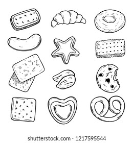 delicious biscuits collection with sketch style