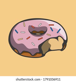 Delicious bite doughnut vector on light yellow background