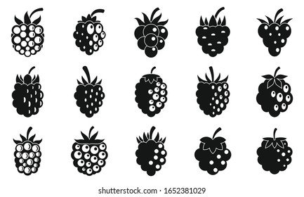 Delicious blackberry icons set. Simple set of delicious blackberry vector icons for web design on white background