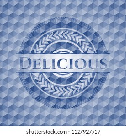 Delicious blue emblem with geometric pattern.