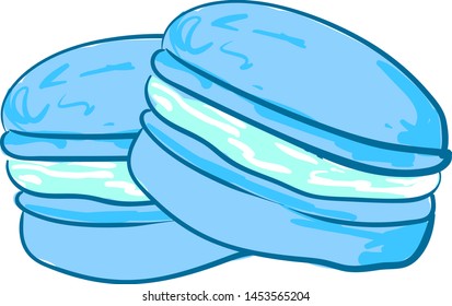 Delicious blue macaron, illustration, vector on white background.