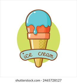 Deliciosa Ilustración de cono de helado azul derretido	
