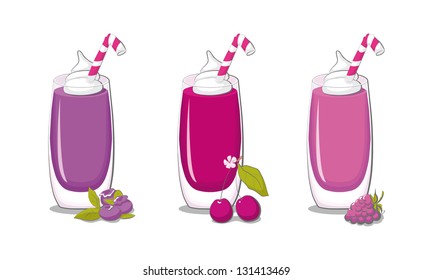 Delicious blueberry, cherry and raspberry smoothies