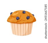 Delicious blueberry muffin isolated on white background.	