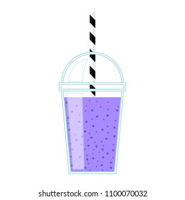 Delicious blueberry smoothie. Colorful sweet healthy blueberry beverage with straw. Vector illustration in flat style. Graphic design elements for summer menu, advertising, poster, brochure etc.