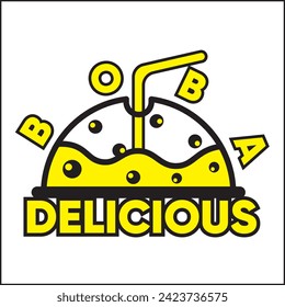 delicious boba logo illustration vector design with boba drink in yellow color. Suitable for logos, icons, posters, advertisements, banners, companies, t-shirt designs, stickers, websites.