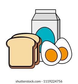 delicious boiled eggs with bread and milk