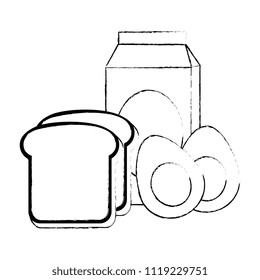 delicious boiled eggs with bread and milk