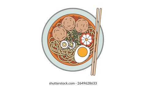 Delicious bowl of japanese ramen noodles with chopsticks and garnishes a savory and comforting meal