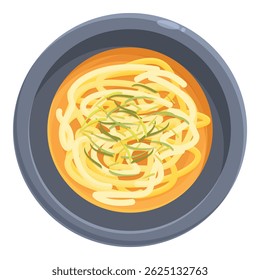 Delicious bowl of ramen noodles is seasoned with fresh herbs and presented in a modern bowl
