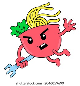 delicious bowl of udon ramen noodles, vector illustration art. doodle icon image kawaii.