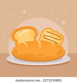 delicioso pan con galletas e icono en rodajas